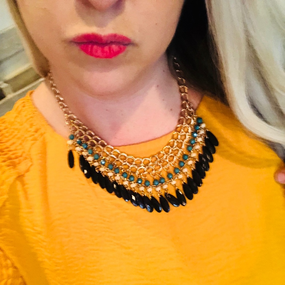 Multi Layer Blue & Gold Statement Bib Necklace NWT